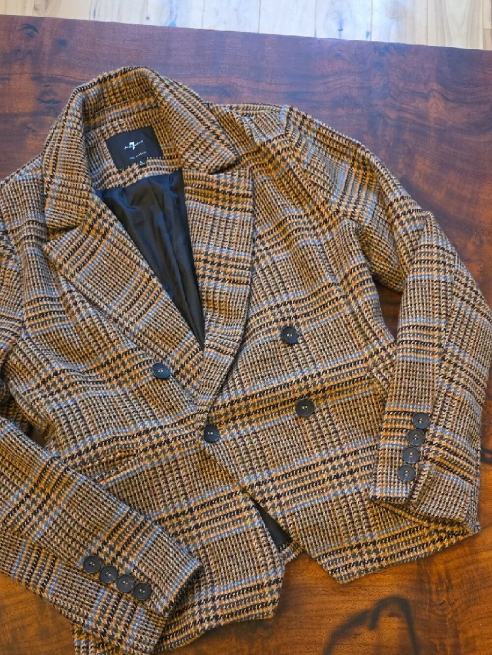 7 For All Mankind❤️ Brown Plaid Double-Breasted Blazer❤️sz L❤️